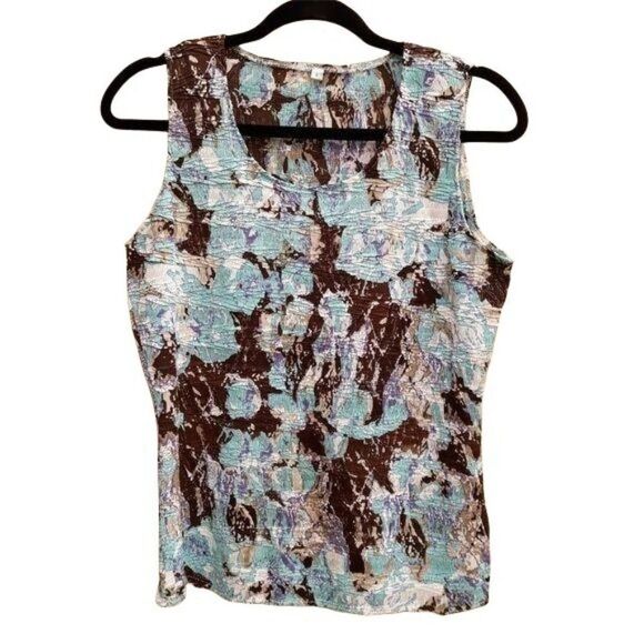 Vtg Alberto Makali Artsy Crinkle Abstract Sleeveless Scoop Neck Shell Top Sz L - Picture 7 of 7